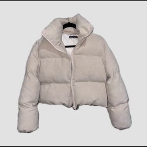 Cream Colored Corduroy Puffer Coat